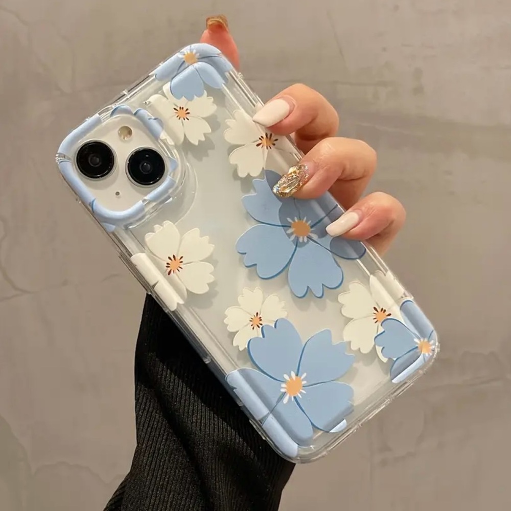iPhone Phone Case Blue & White  Floral Transparent Case - Picture 4 of 5